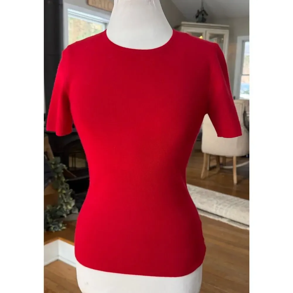 Michael Kors  Red Cashmere Short-Sleeve Sweater Medium